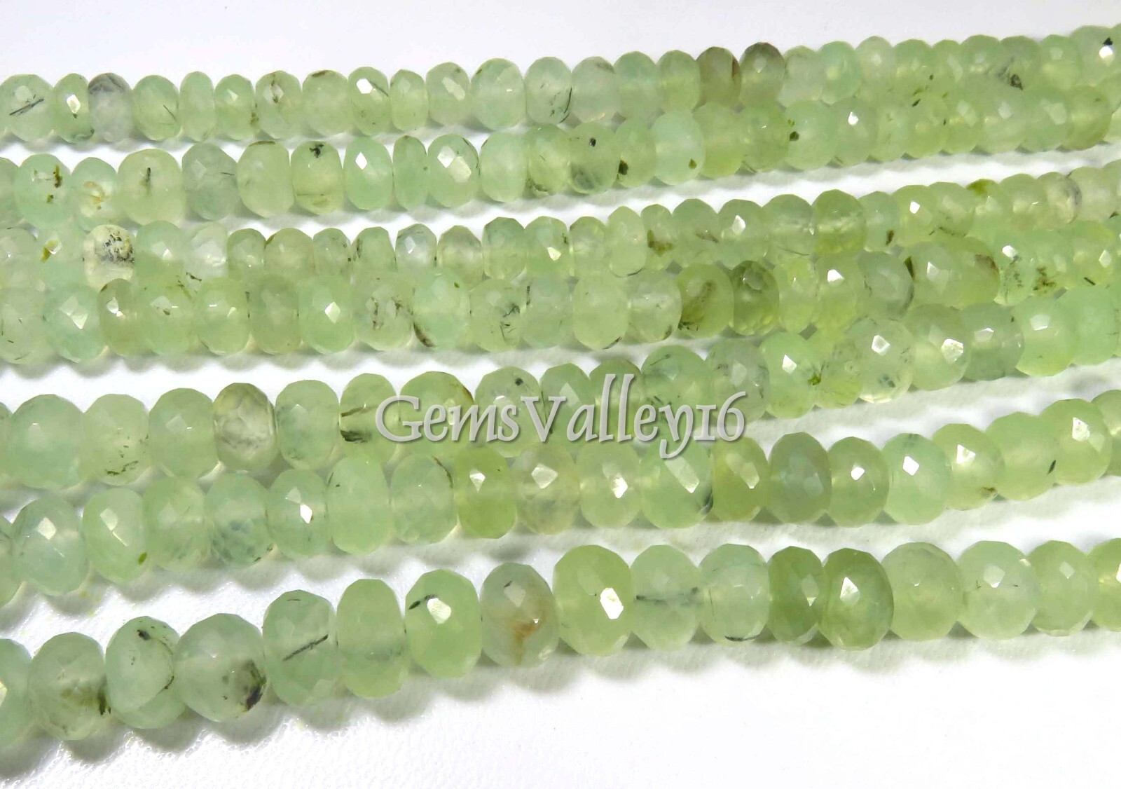 Top Natural Green Prehnite Faceted Gems Rondelle Beads 8-8.5mm 8″Strand GV-3701
