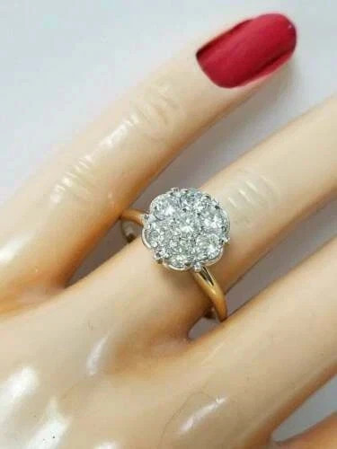 2Ct Round Cut Lab Created Diamond Cluster Engagement Ring 14k Yellow Gold Plated