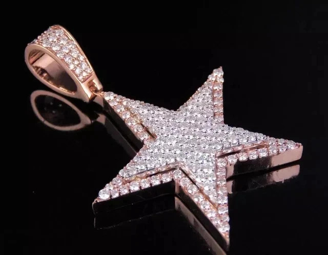 3.3CT Round Cut Lab Created Diamond Men Star Pendant 14K Rose Gold Plated Silver