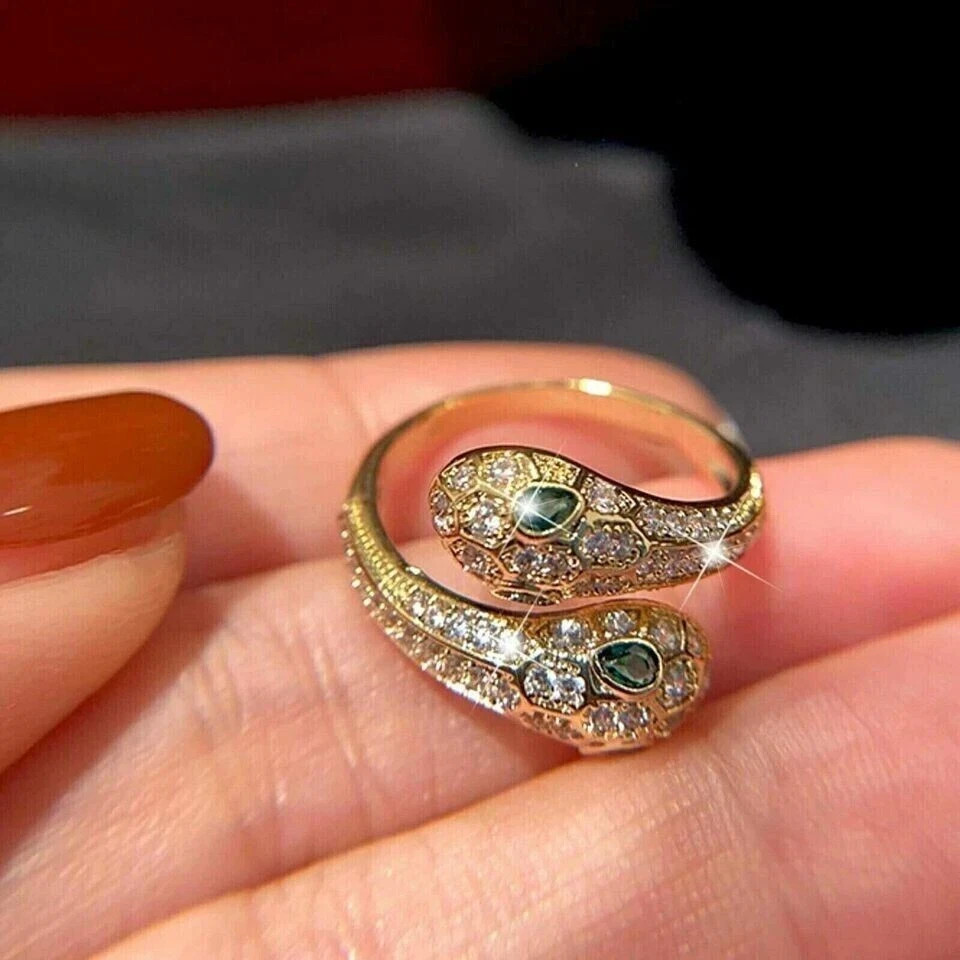 2ct Pear Cut Simulated Emerald Stunning Snake Bypass Ring 14k Yellow Gold Plated