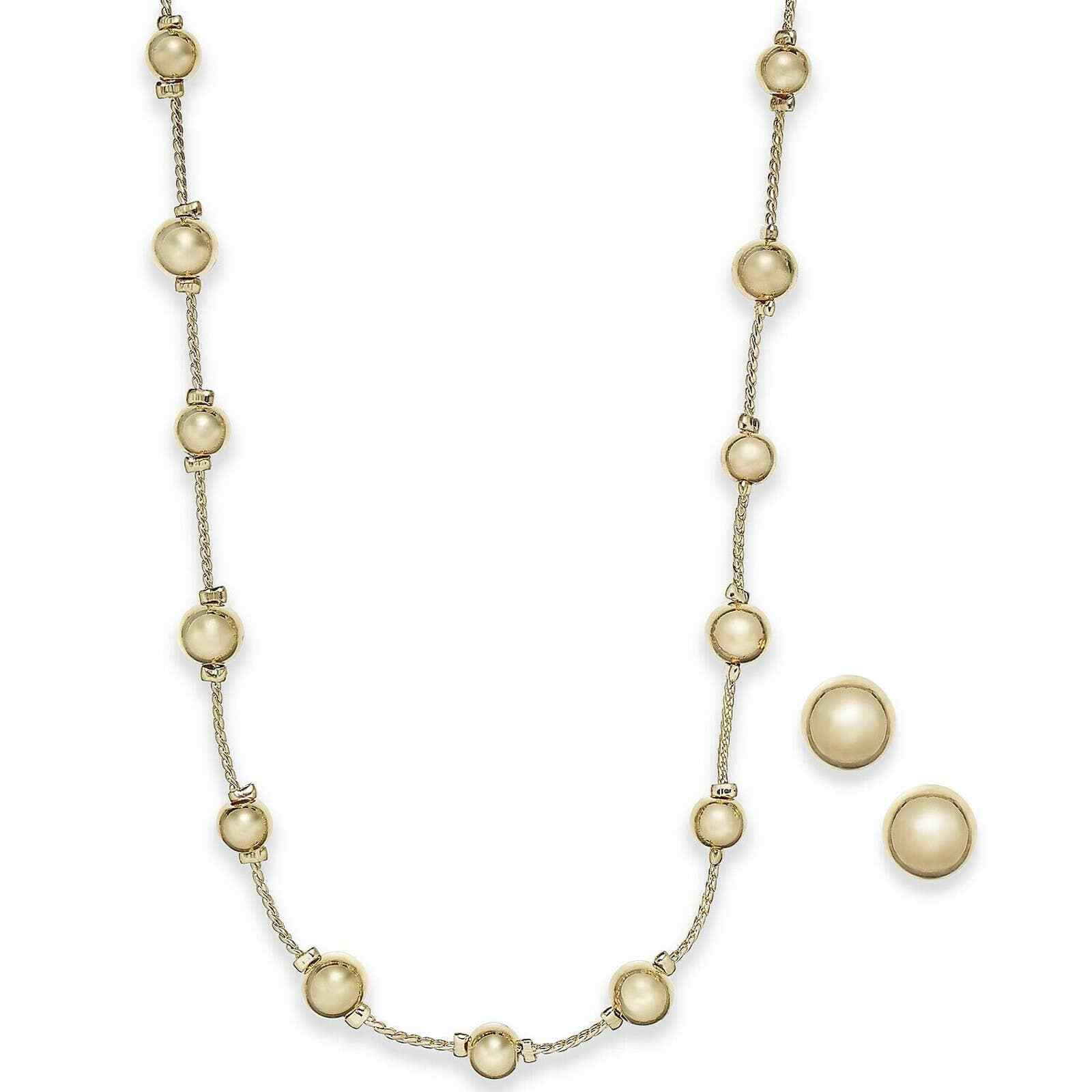 Charter Club NIB Gold-Tone Bead Ball Necklace & Earring Set