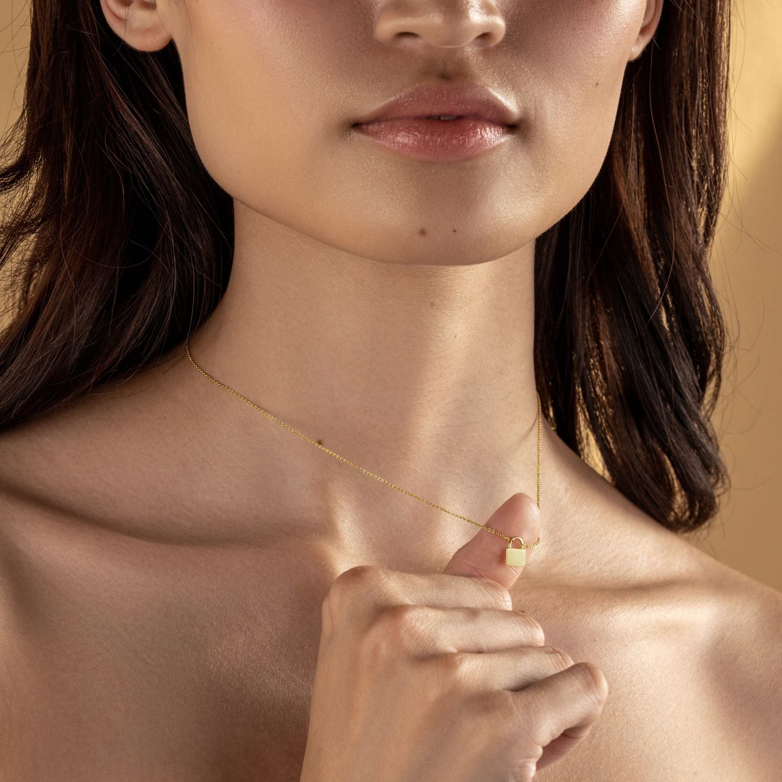 14K Gold Plated Brass Padlock Choker Minimalist Women Necklace