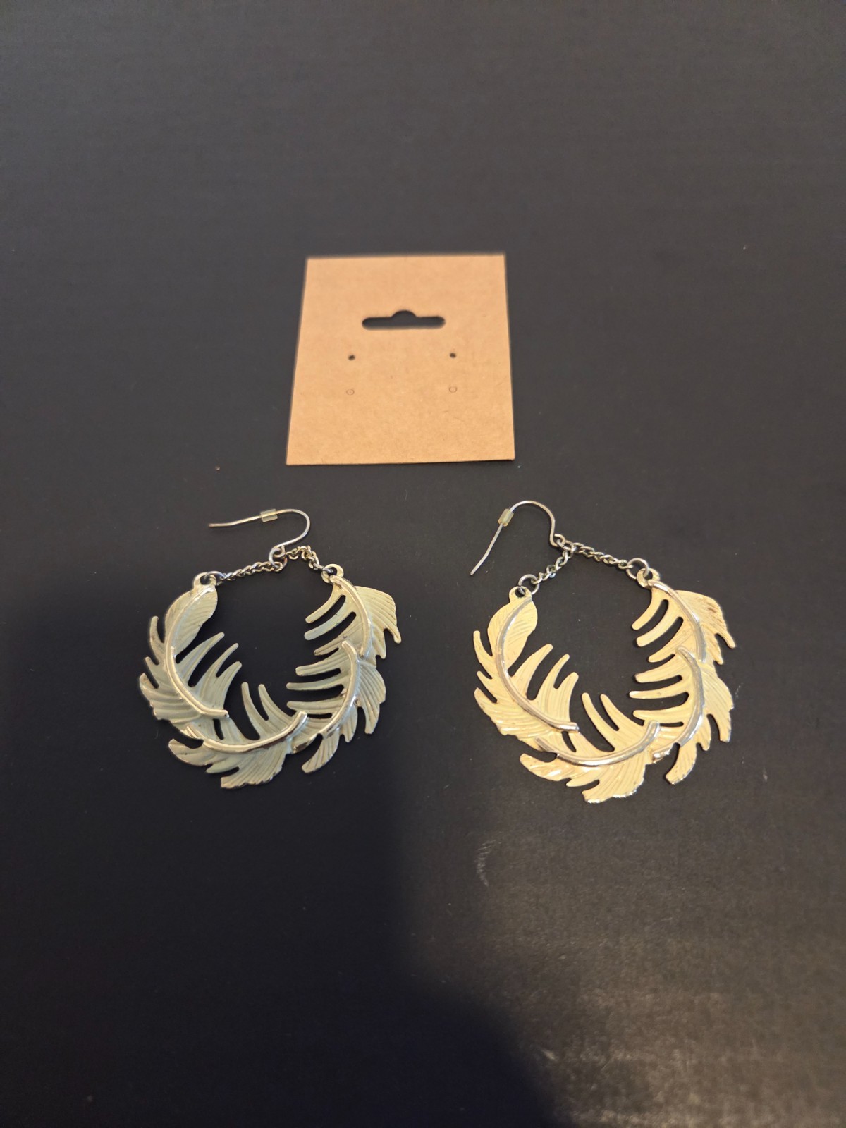Gold Tone Leaf Wreath Hoop Earrings Textured Botanical Statement Jewelry Boho