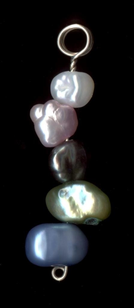 New 14K 1.59 Gram 35mm Solid White Gold Multicolor Rice Pearl Bead Pendant #ti