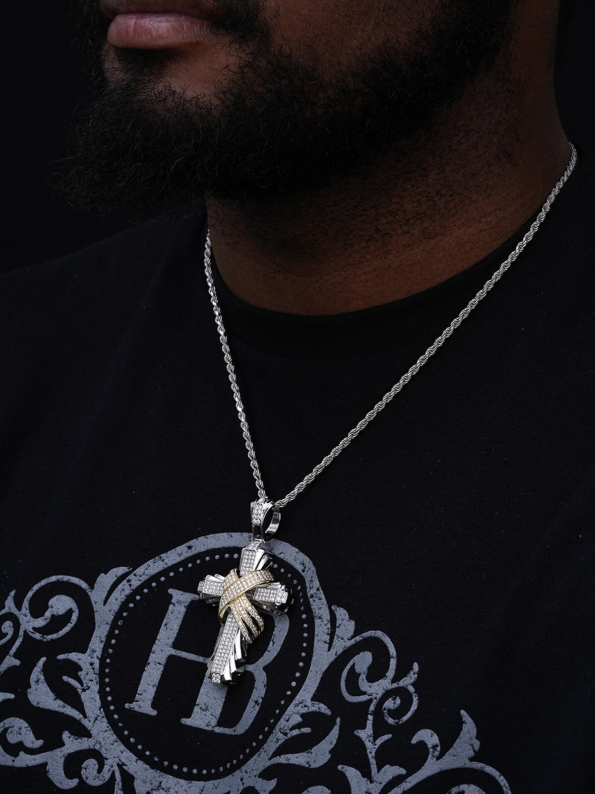 Mens Large Cross Pendant Solid 925 Sterling Silver 14k Gold Plated ICY HipHop CZ