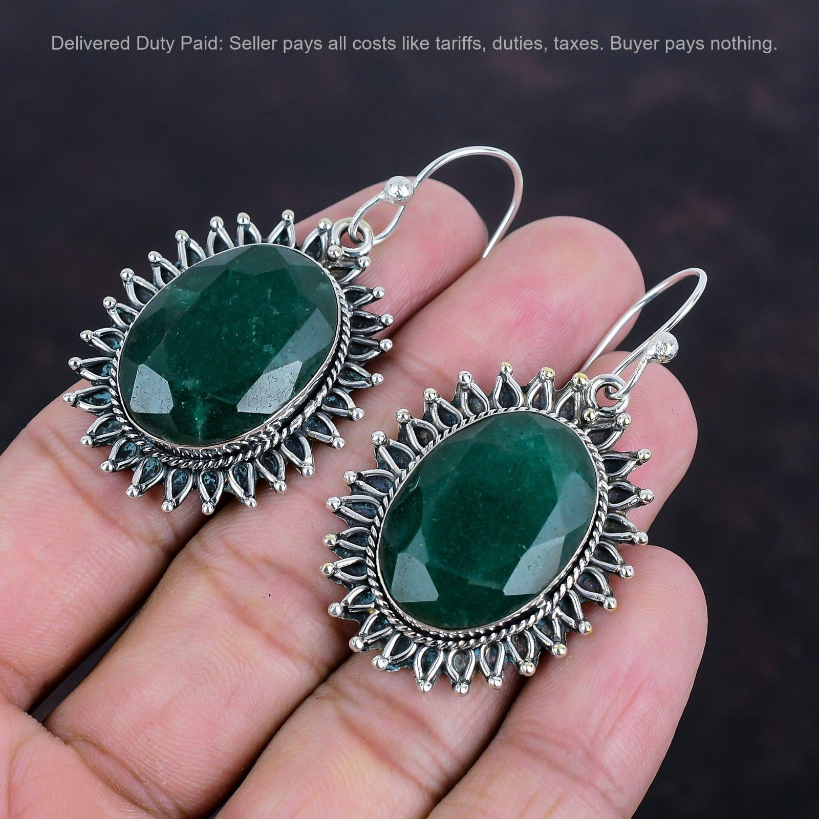 Zambian Emrald Stone Sterling Silver New Anniversary Dangle Earrings Jewelry