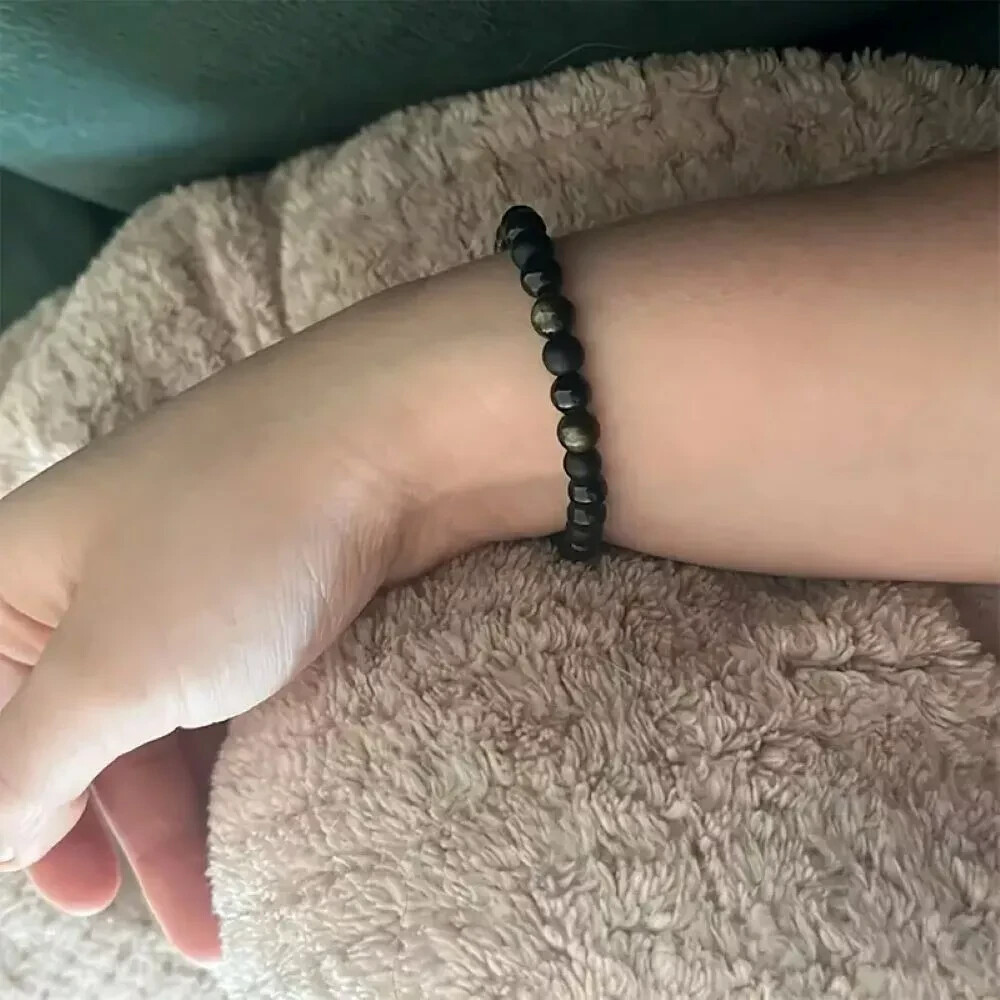Triple Protection Stone Bracelet 6mm Black Onyx Tourmaline Obsidian Bracelet