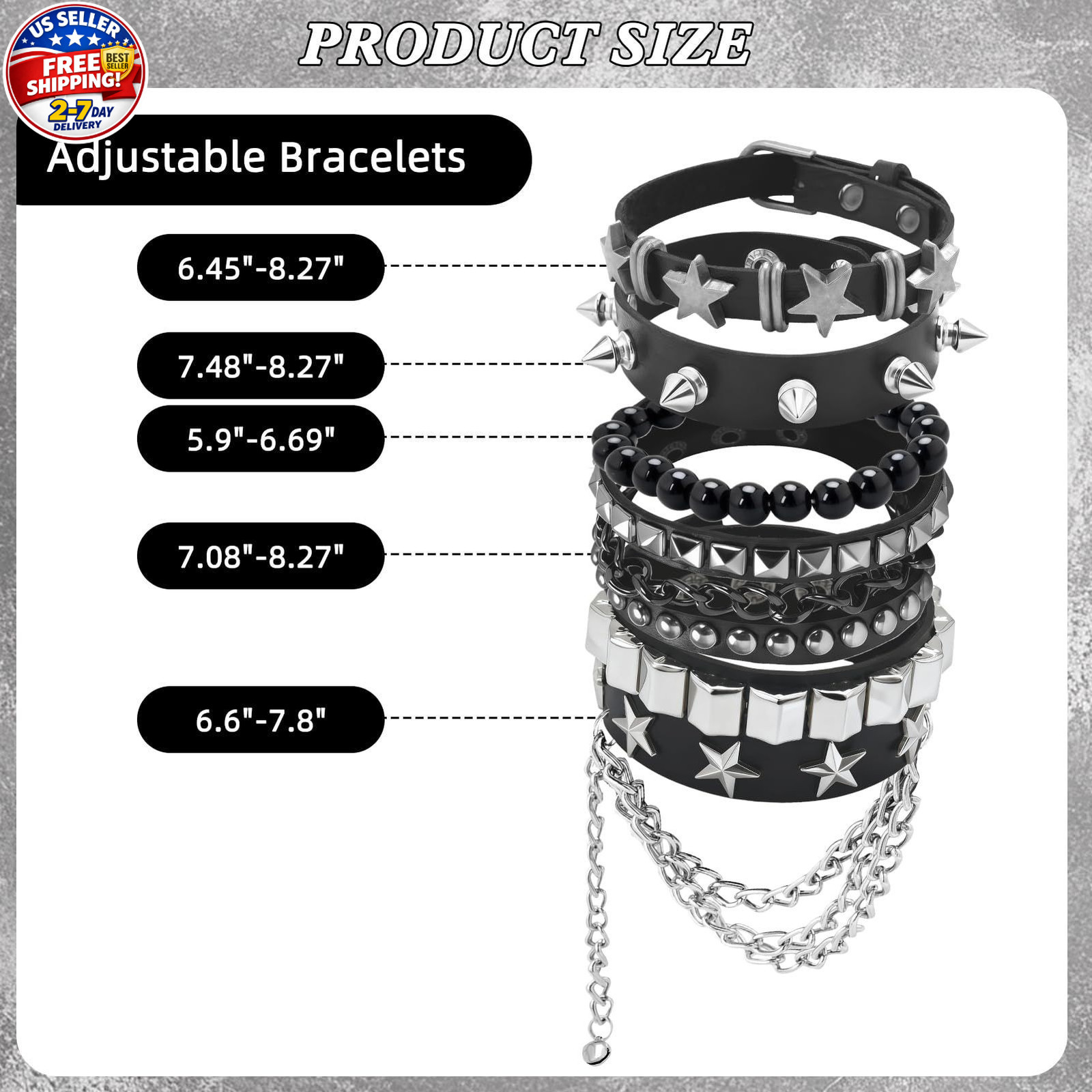 Emo Bracelets Punk Rock Studded Bracelet for Women Men Goth Leather Bracelet US.