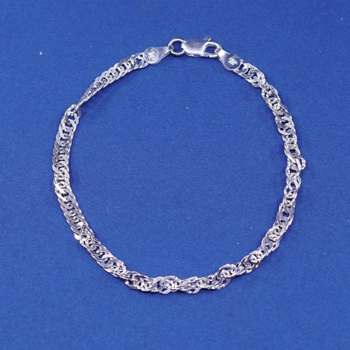 7″, 5mm, vtg Italy IBB Sterling silver handmade bracelet 925 twisted curb chain