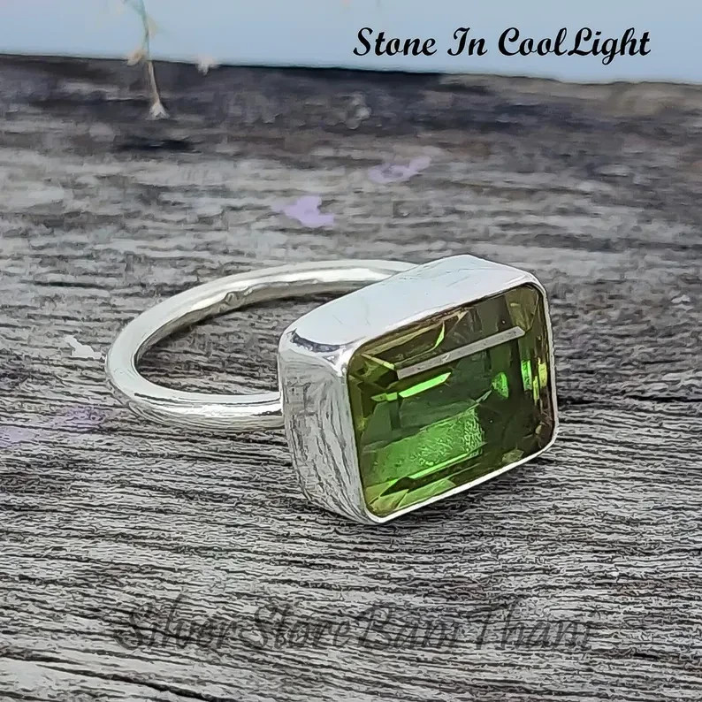 Peridot Ring, 925 Sterling Silver, Peridot Quartz Ring, Birthstone Ring All Size