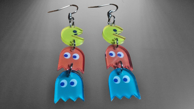 Pac-Man & Ghost 80s Arcade Style Earrings