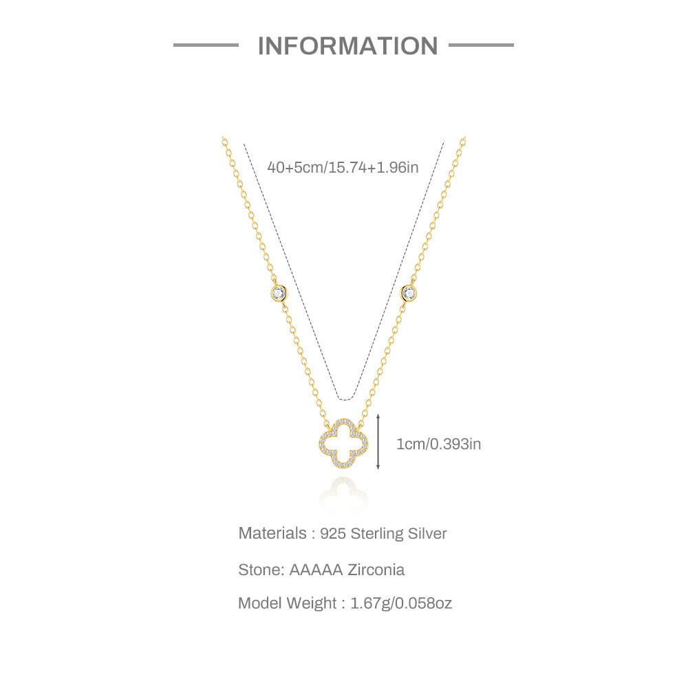 Gold Plated 925 Sterling Silver CZ Four Leaf Clover Pendant Necklace