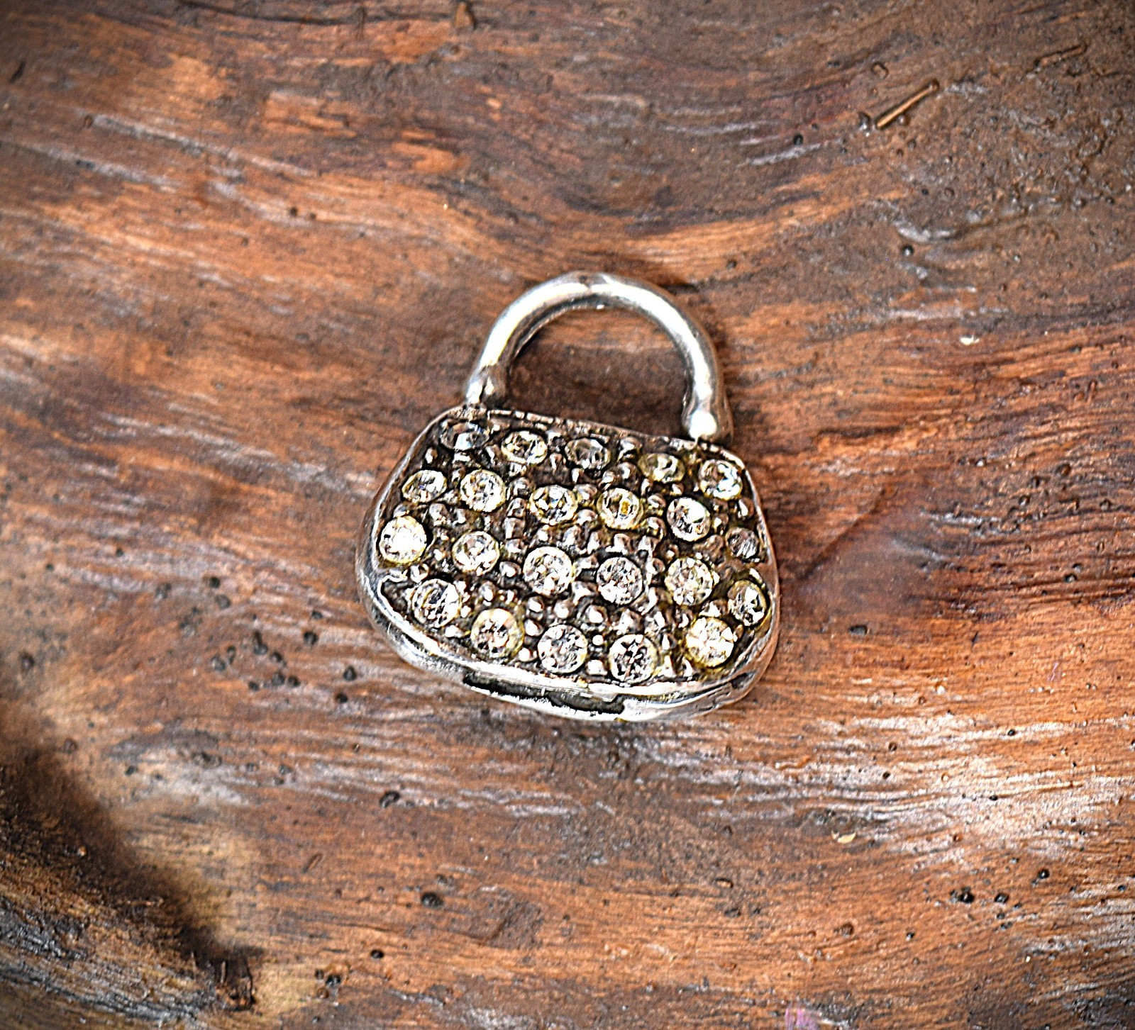 Sterling Silver Purse Charm – Pavé Rhinestones – .925 Marked – 1.95g Jewelry