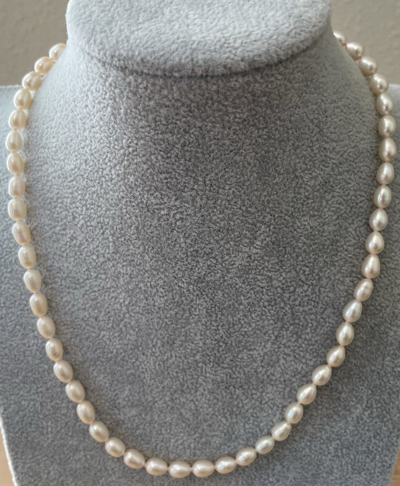 Elegant Off White Cream Pearl Necklace Hand Knotted 925 Stamped Necklace