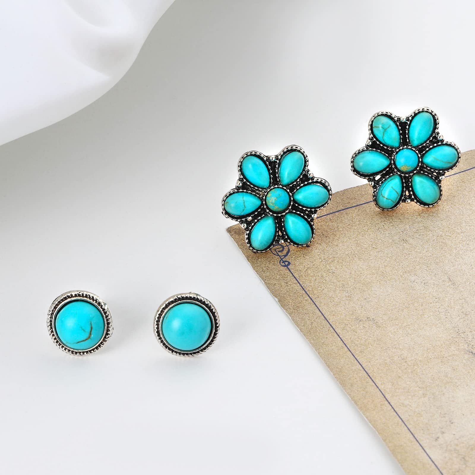 NEWITIN 14 Pairs Turquoise Stud Earrings for Women Classic