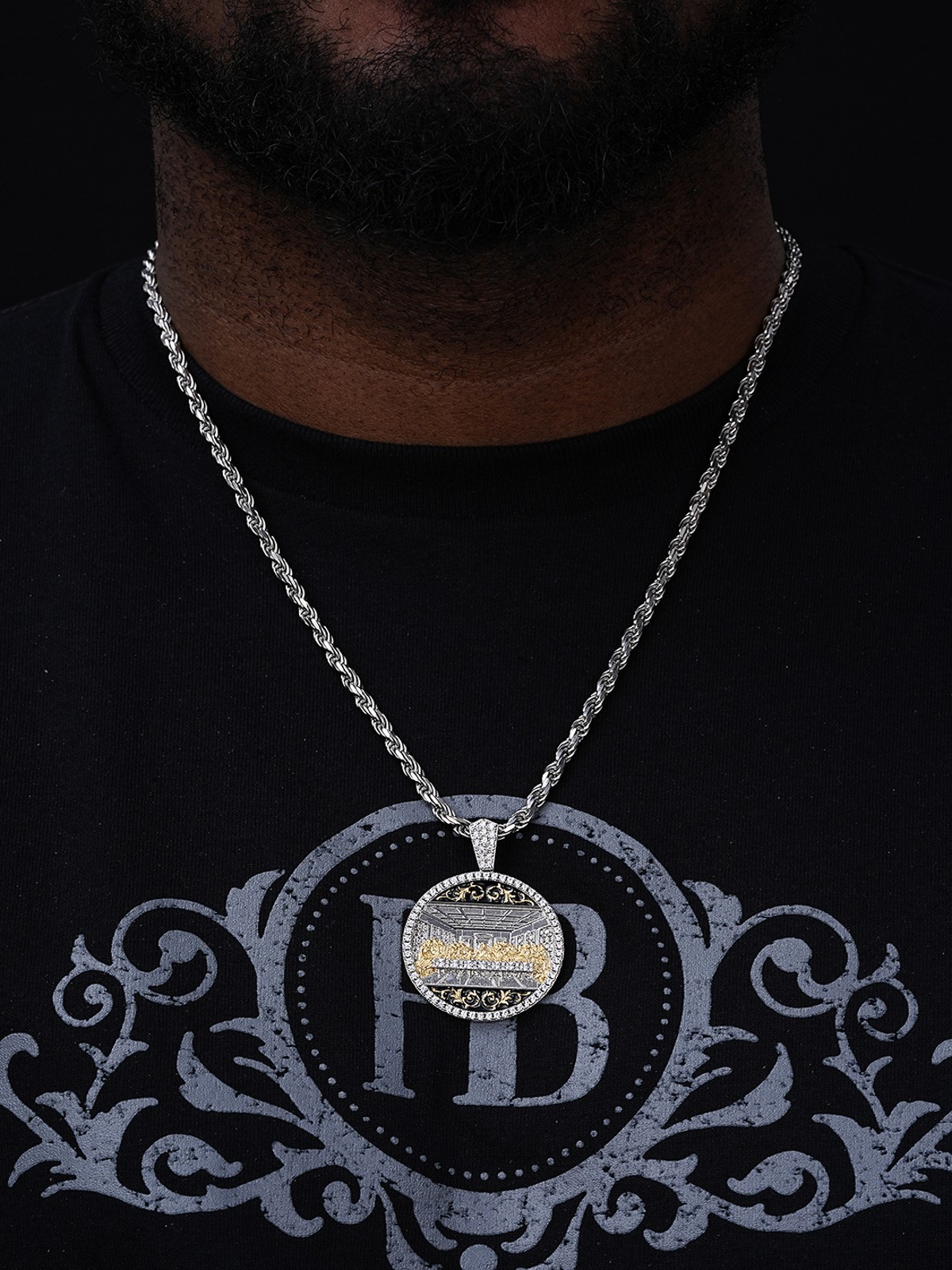 Solid 925 Silver / Gold Plated Jesus Last Supper Coin Medallion Pendant Italy CZ