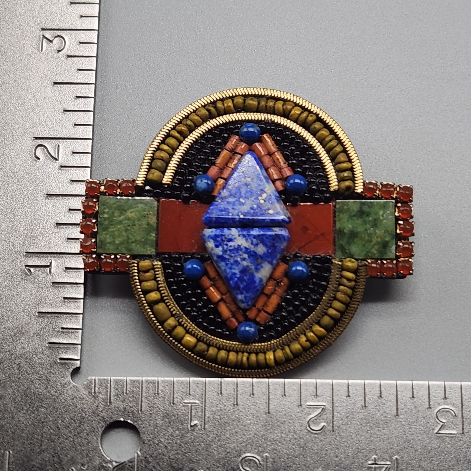 Vtg Brooch High End Rare Tribal Runway M&J Hansen Lapis Beaded Geometric Large