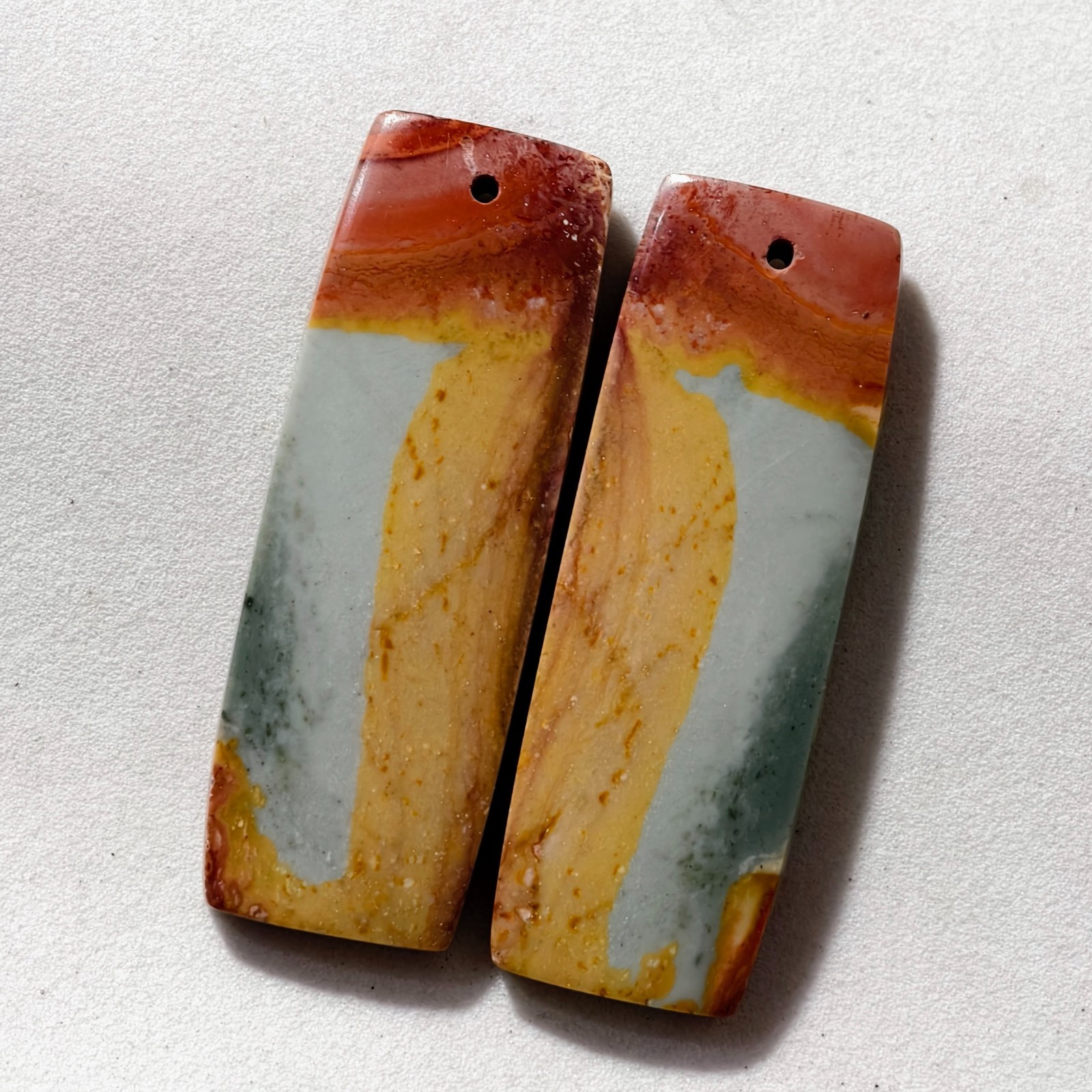 62 Cts Natural Polychrome Jasper Drilled Pair Cabochon Gemstone 43.2X15.2 MM