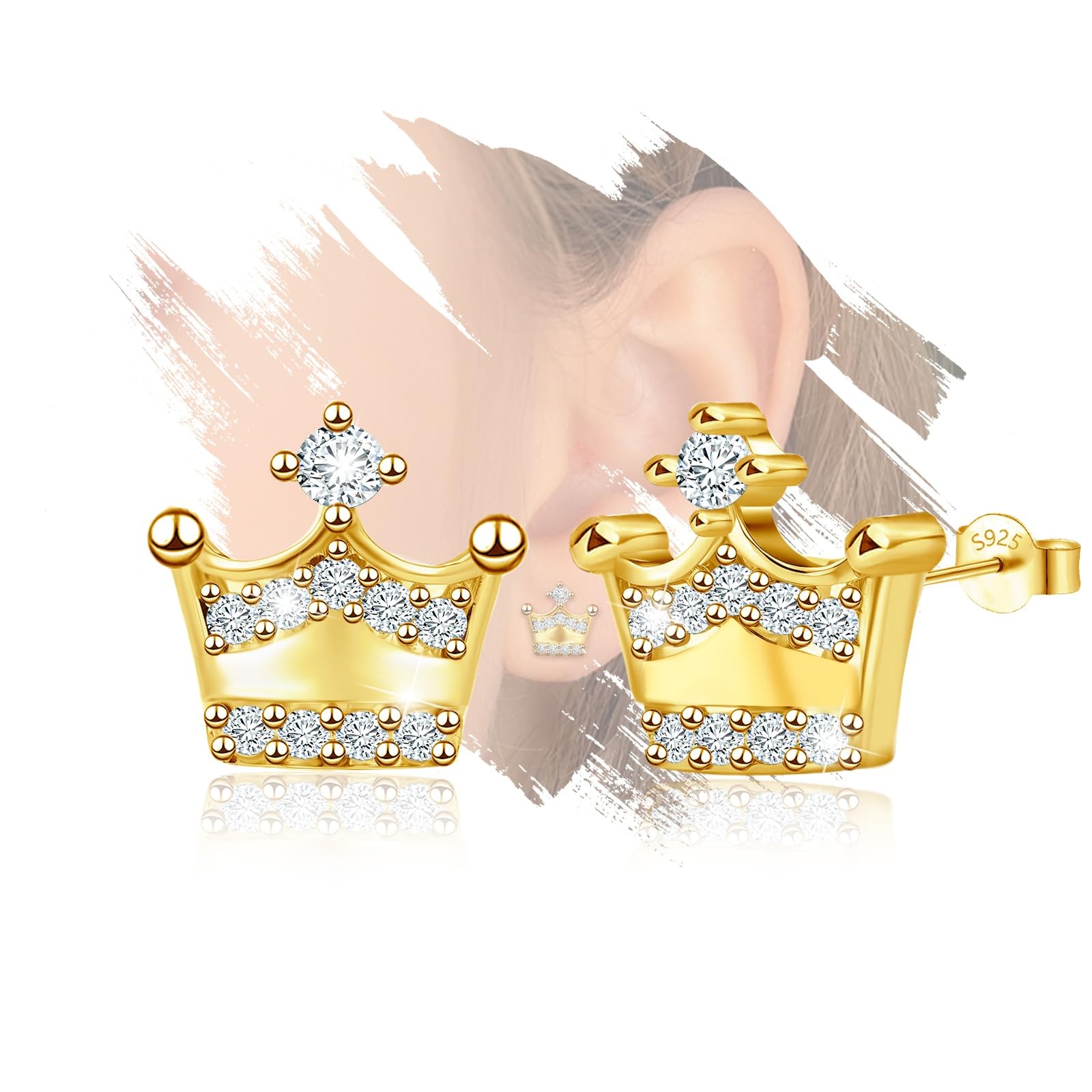 Sterling Silver Crown Earrings – Hypoallergenic 10.8 millimeters, gold