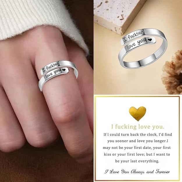 I F♡Cking Love You Ring for Women, Hope Rings Adjustable Stainless Steel Silver