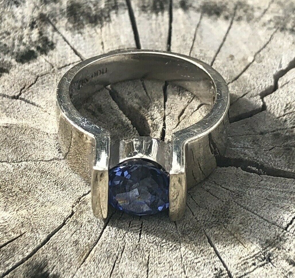 $2,000 14k White Gold Solitaire Engagement Ring Modern Tension Mount Setting 9g