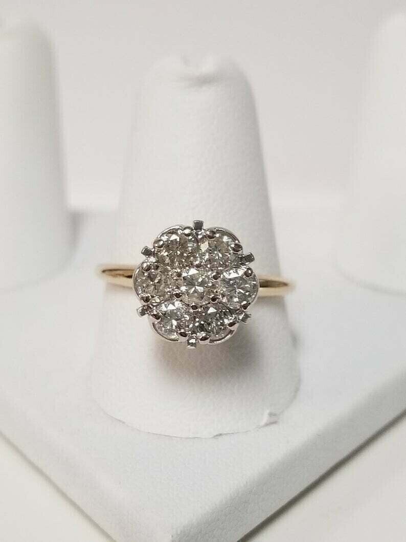 1.50Ct Round Lab-Created Diamond Cluster Flower Shape Ring 14K Yellow Gold Fn