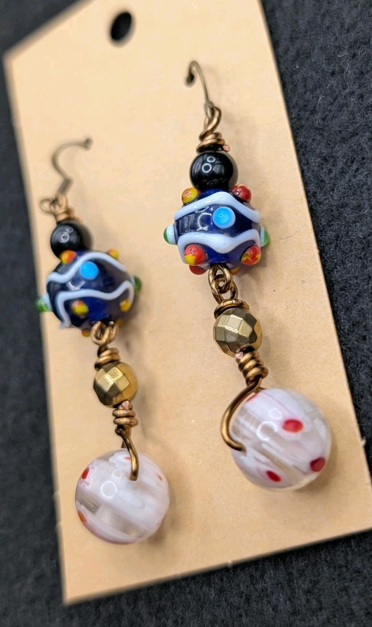 Women’s Artisan Stylish Fun Glass Mixed Beaded Drop Dangly Hook Earrings