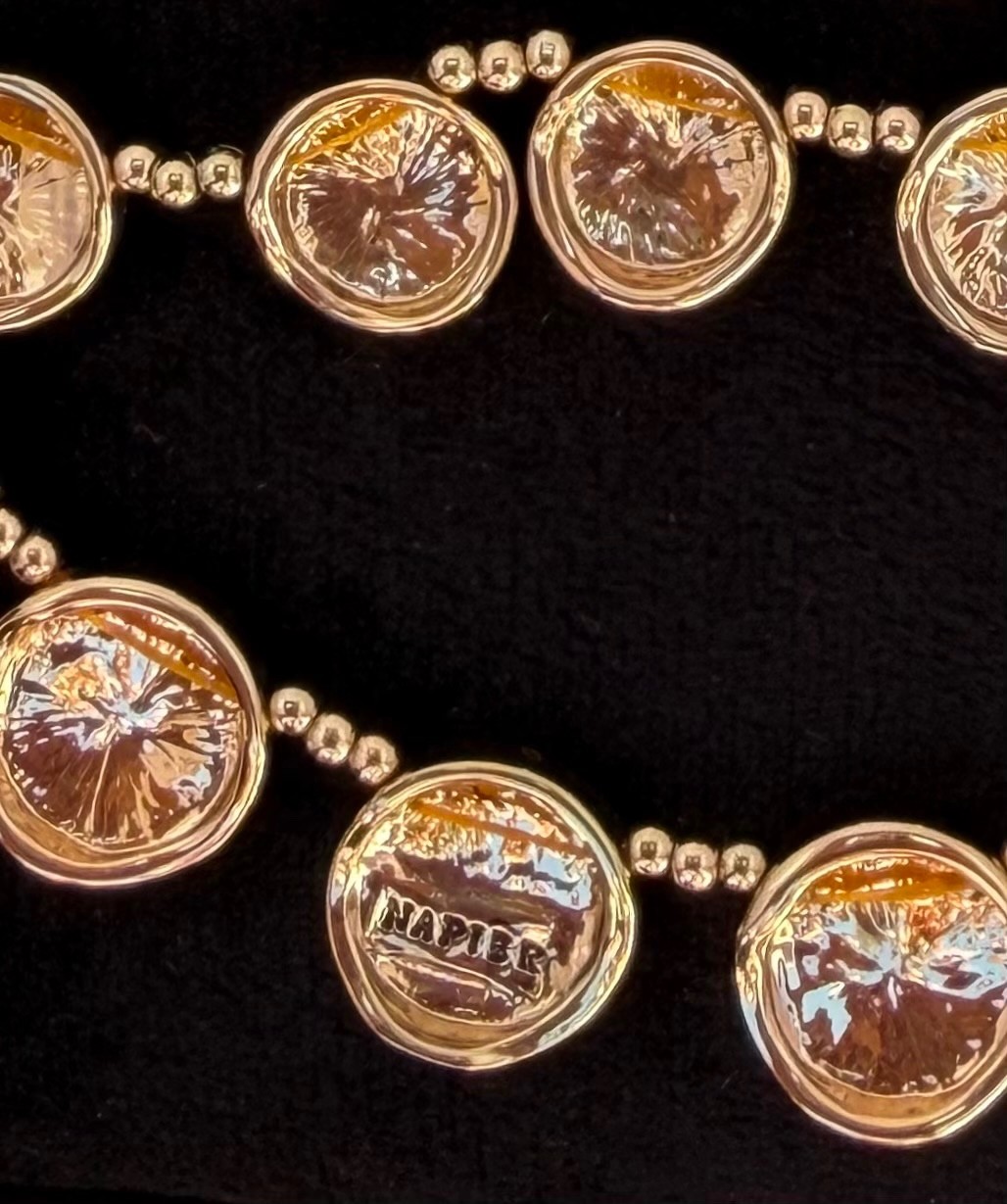 Vintage Napier Four Strand Graduated Gold Tone Bead Tailored Statement Necklace