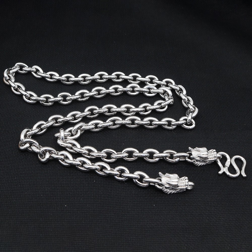 Pure 925 Sterling Silver Necklace 7mm Cable Link Dragon Head Chain 21.6inch L