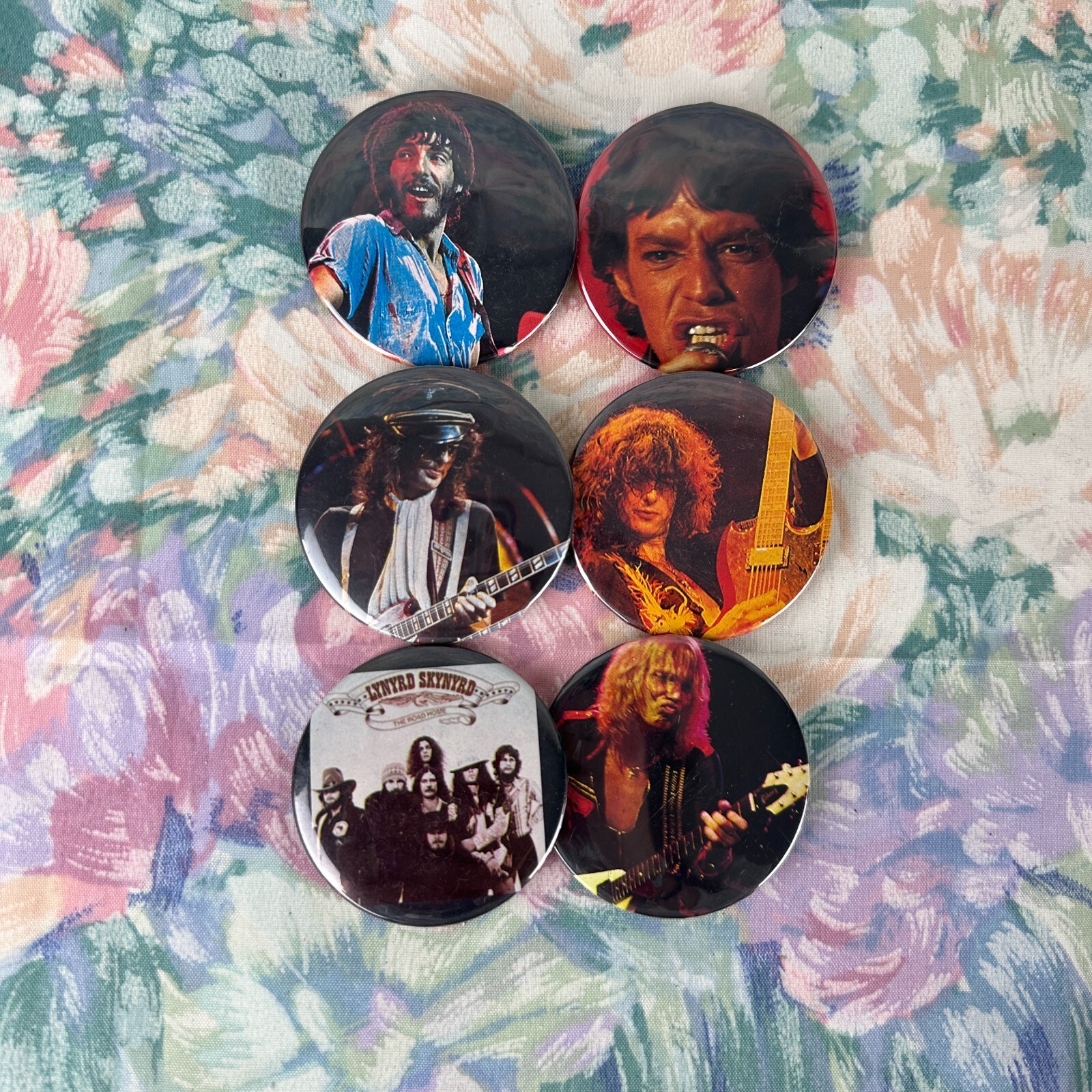 Vintage LOT OF 6 Mixed Classic Rock N Roll 2″ Pin Back Button Springsteen NOS