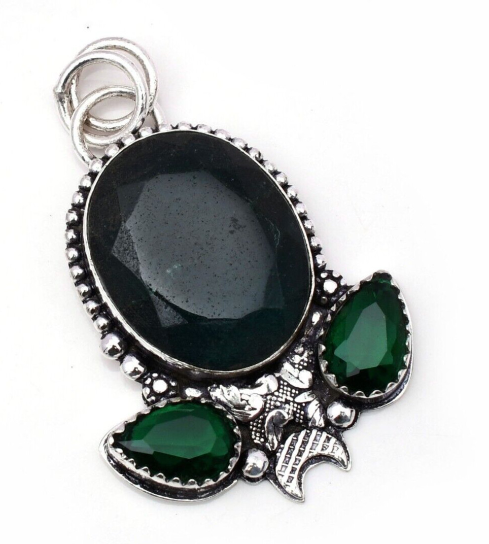 Emerald Pendant Gemstone 925 Sterling Silver Handmade Jewelry Pendant 1.97″