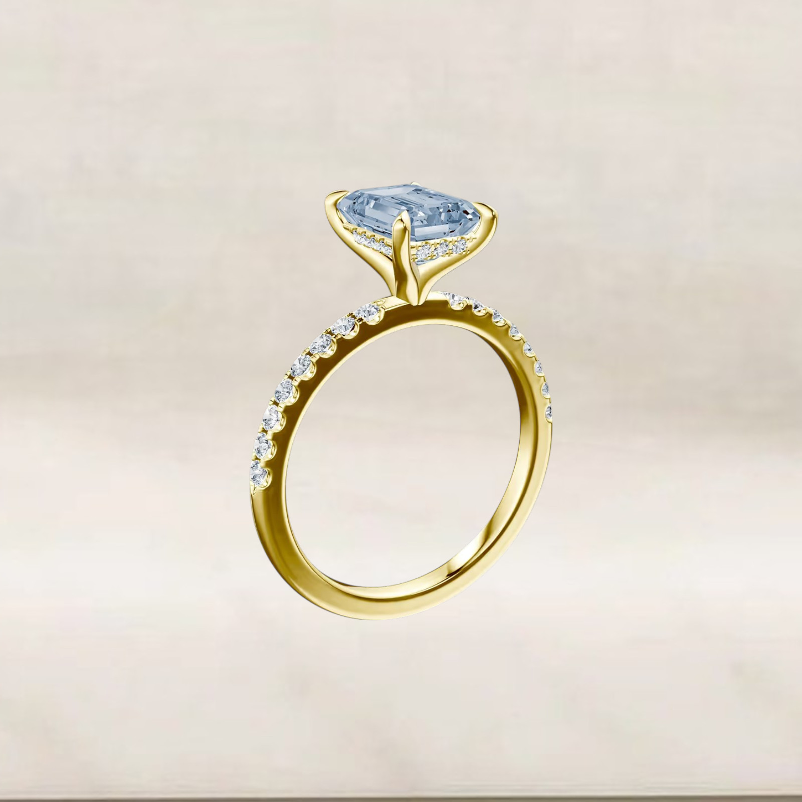 Fancy Vivid Blue 14k Yellow Gold Diamond Ring IGI Lab Grown 3.25 Ct Emerald Cut