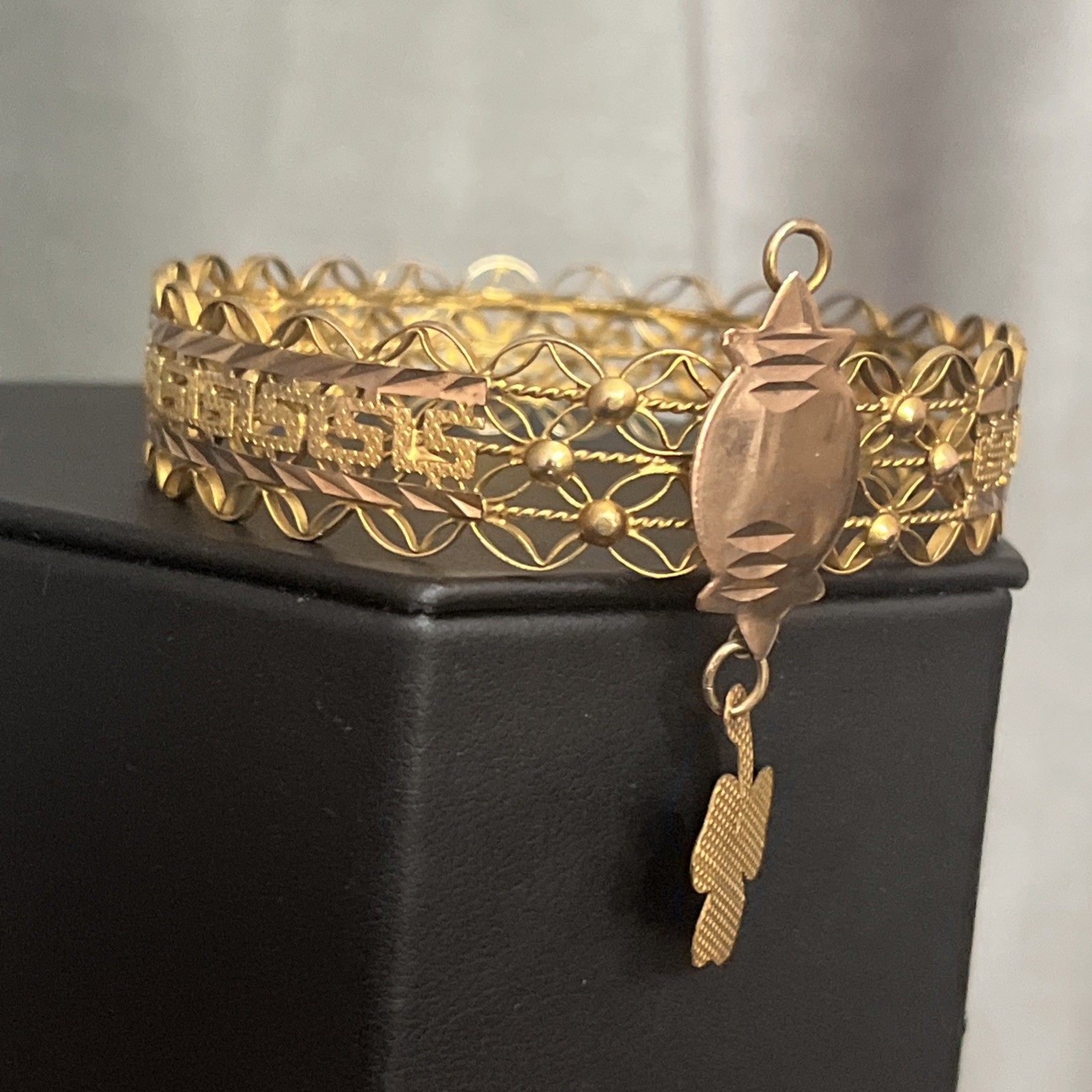 Antique Victorian Etruscan Gold Filled Greek Key Bangle Wedding Love Bracelet