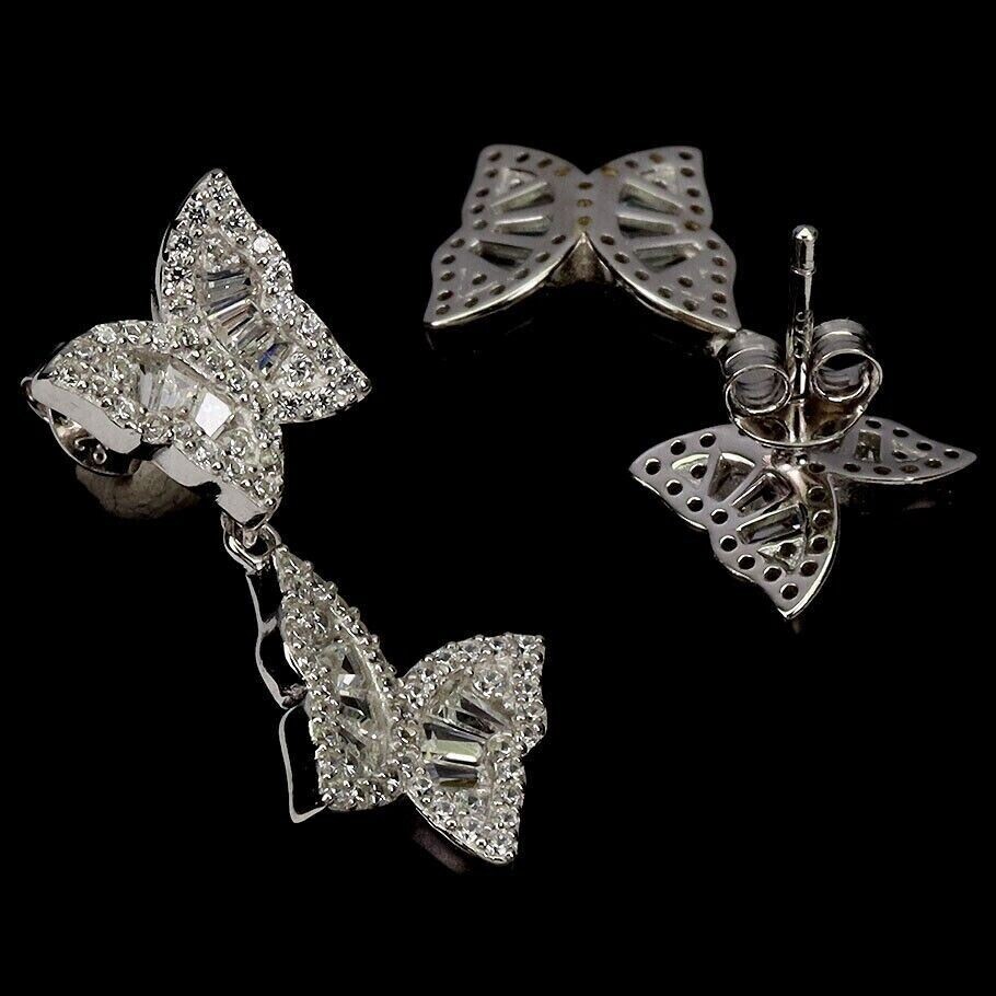 Gorgeous Butterfly Drop Earring Round Simulated Diamond In 14k White Gold Plated