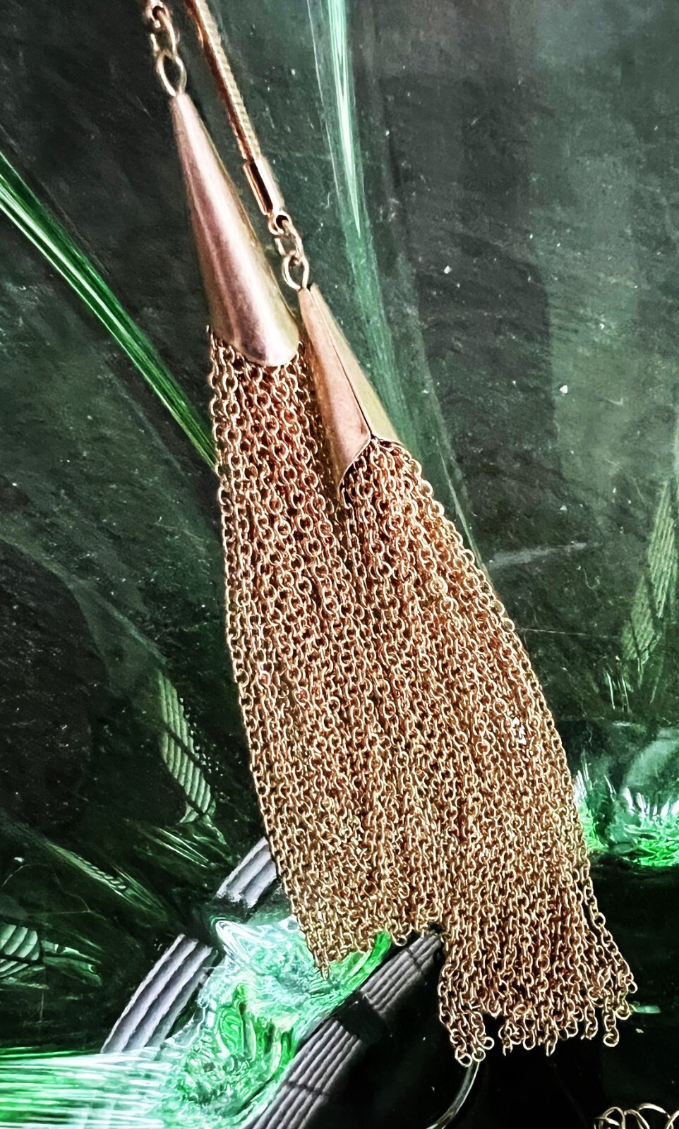10 Snake Chain Lariat Goldtone Double Tassel Necklaces approx 30 inch chain