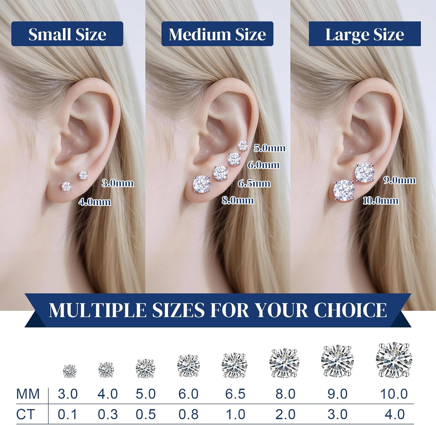 Moissanite Stud Earrings for Women, 0.2CT-8.0CT a Pair 18K White Yellow Gold Ver