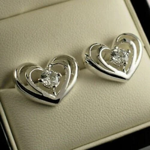 1.00Ct Round lab created Diamond Heart Shape Stud Earrings 14K White Gold Finish