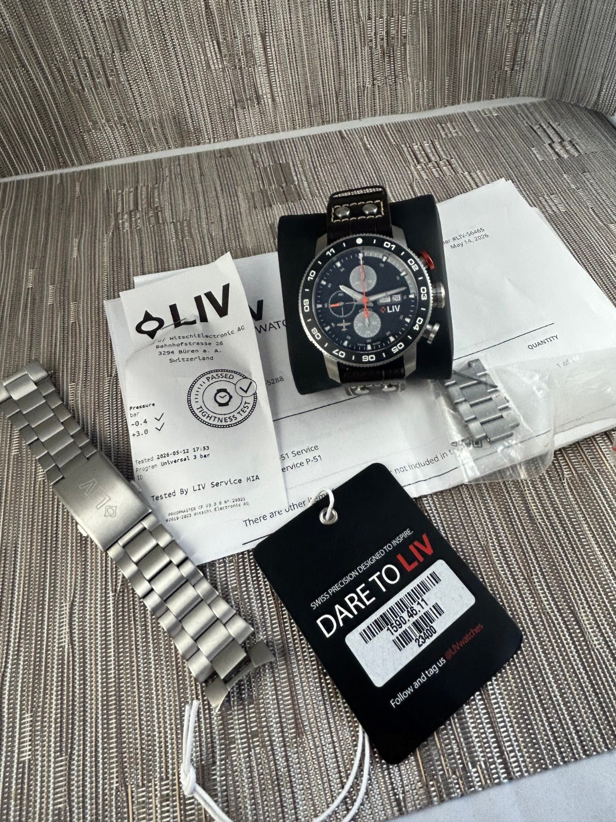 LIV P-51 Genesis Titanium 46mm Gray Day Date Swiss Automatic Chronograph RARE LE