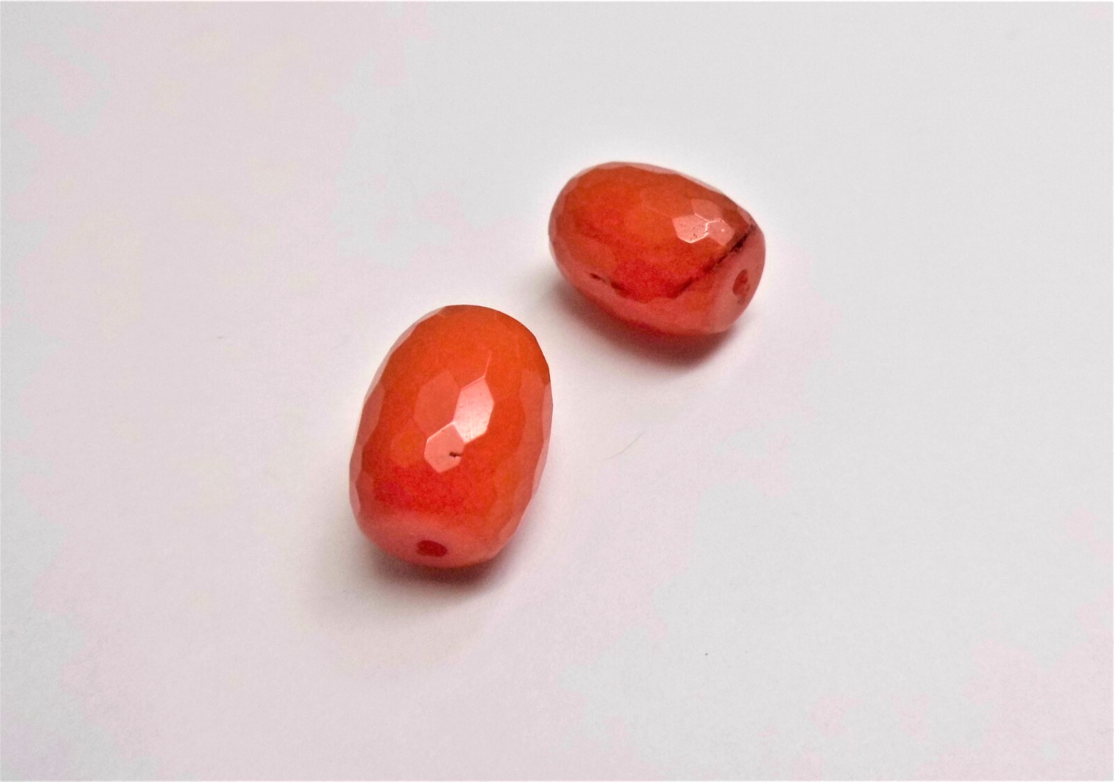2 CARNELIAN GEMSTONE FACETED CYLINDER [ 12x16mm] LARGE BEAD New *SALE*