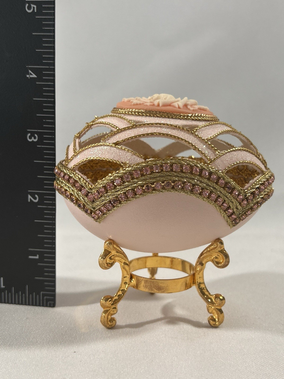 VTG Hand Decorated Fabergé-style Jewelry Presentation with White Satin Interior