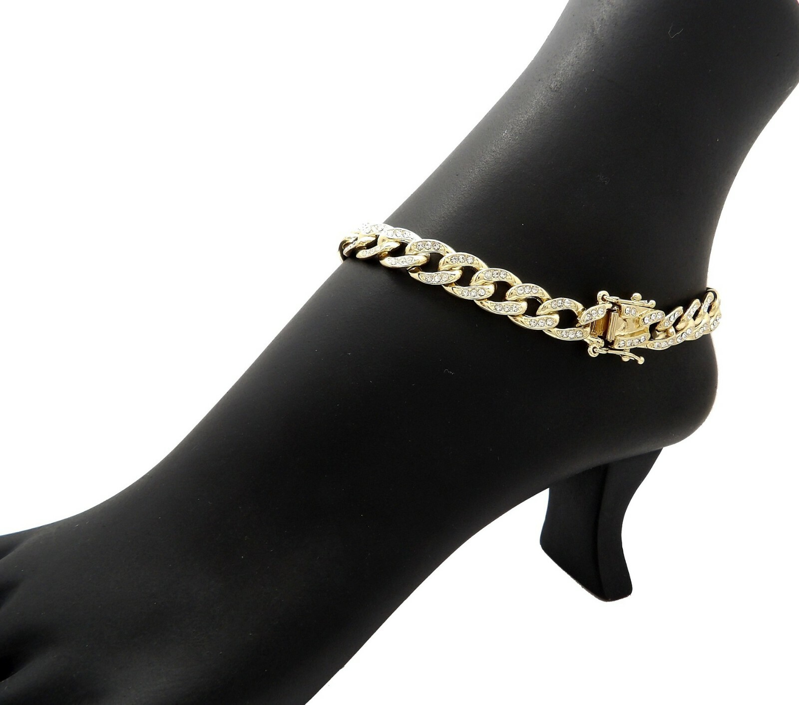 Women’s Stone Filled 10mm 9.5″,11″,12″ Cuban Chain Anklet Ankle Bracelet RAK28G