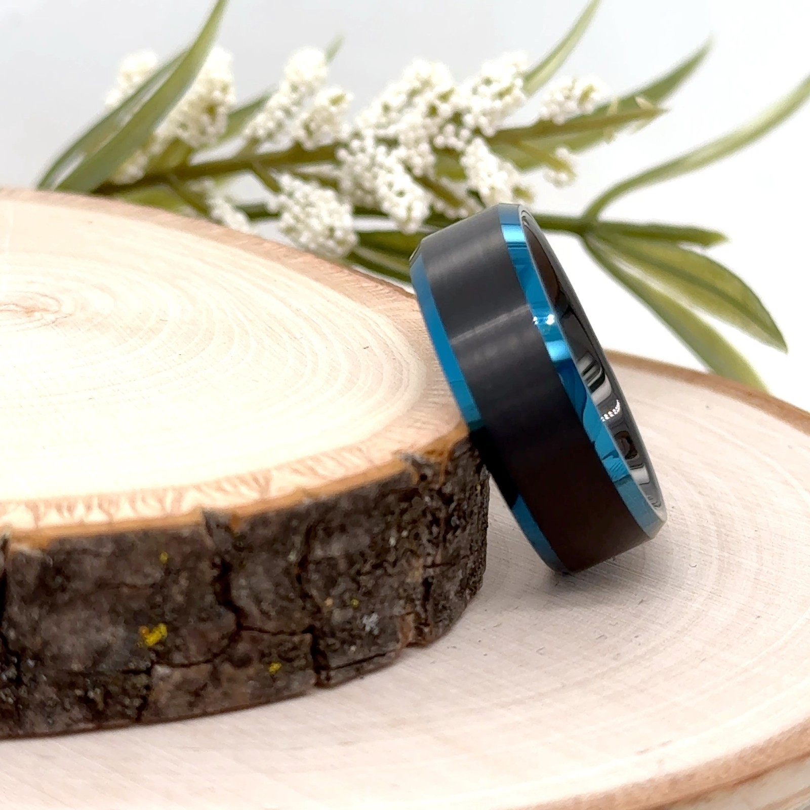 Matt Finish Blue Enamel Inlay Band 8mm Black Tungsten Carbide Christmas Gif Ring