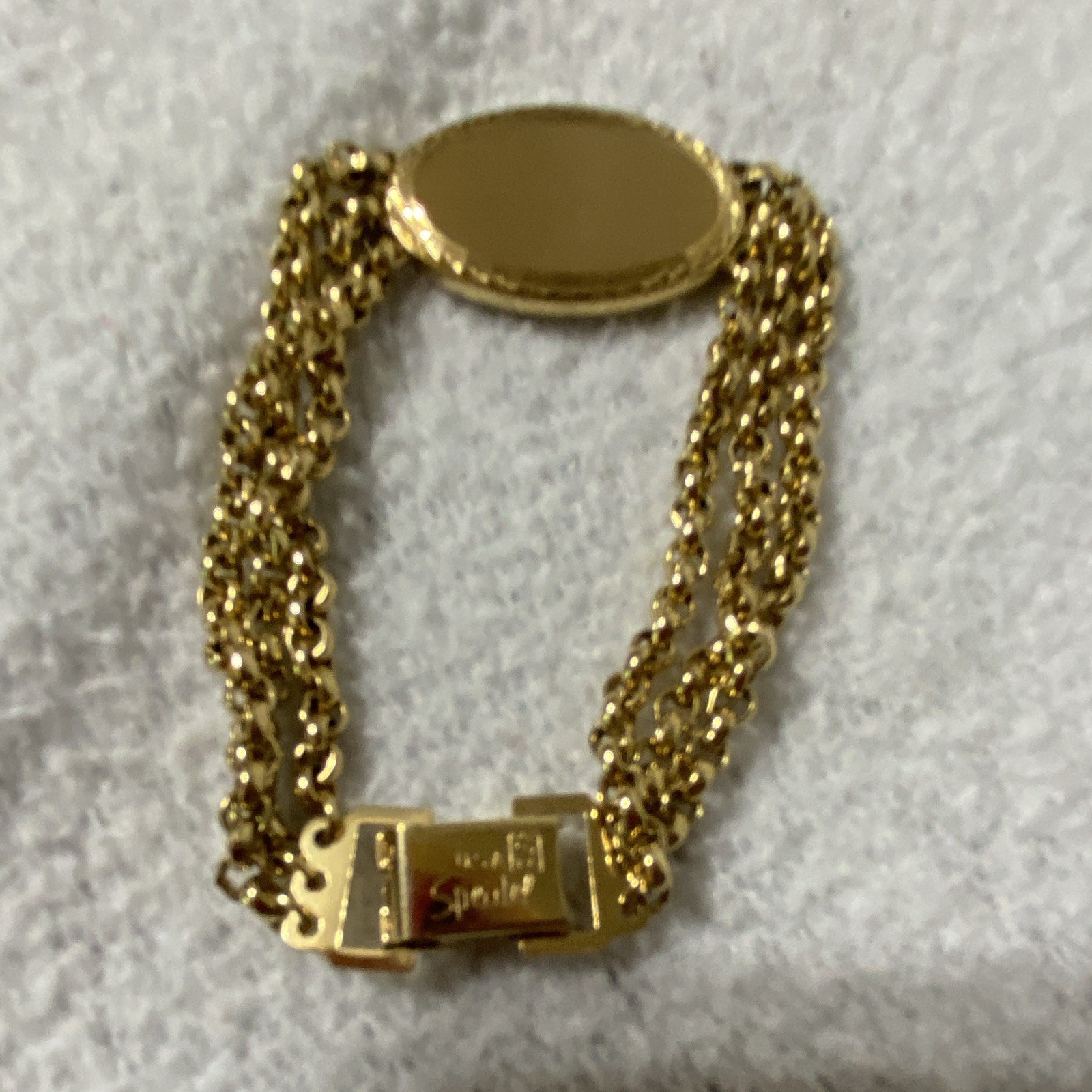 Speidel Gold Tone Rope Chain Oval ID Bracelet Engraved Signed Box Clasp