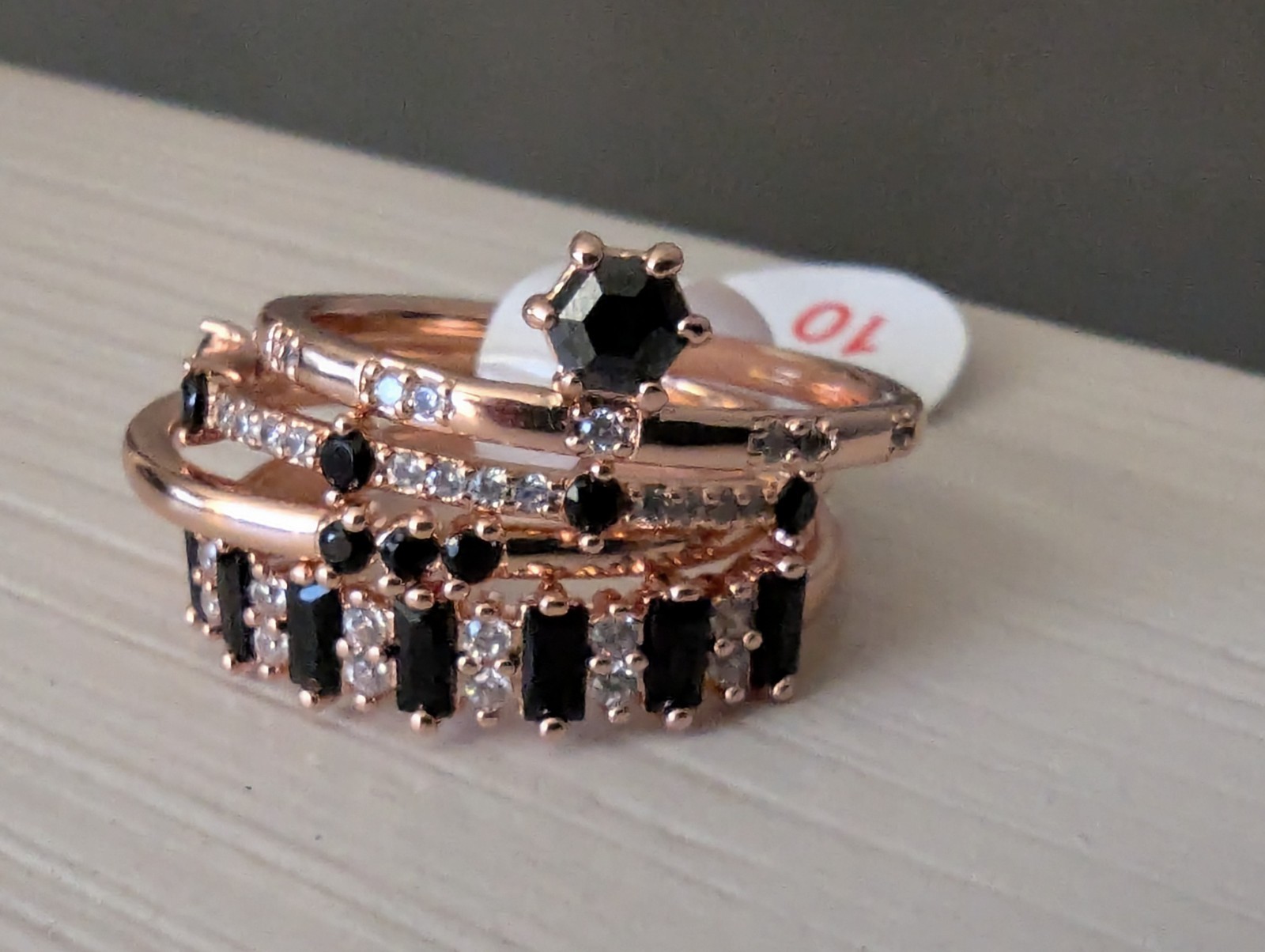 Bomb Party Delicates Sz 10. RG68100. Joy In Quiet Company. Black Onyx. Rose Gold