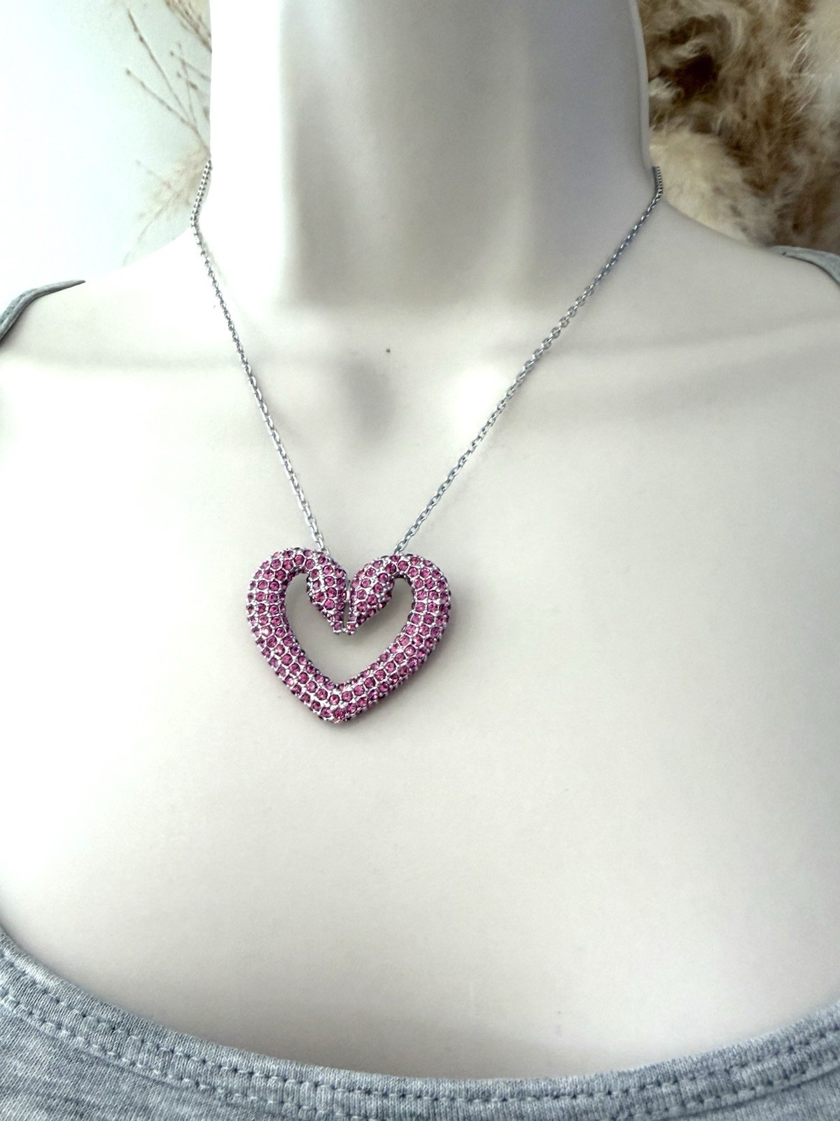 SWAROVSKI Heart Necklace Sublima Pendant Large Pink Crystals New Boxed