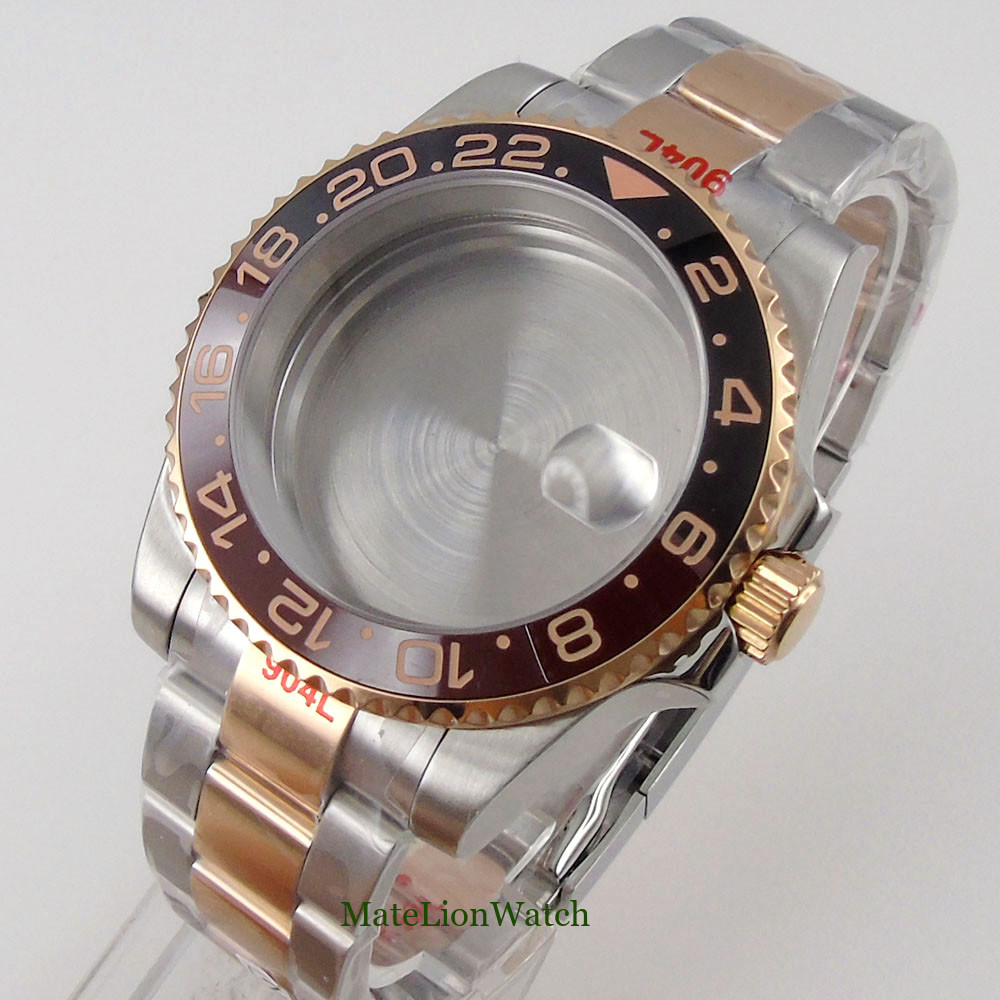 40mm Rose Gold Sapphire Watch Case Fit NH35 Miyota8215 DG2813 ETA2824 PT5000