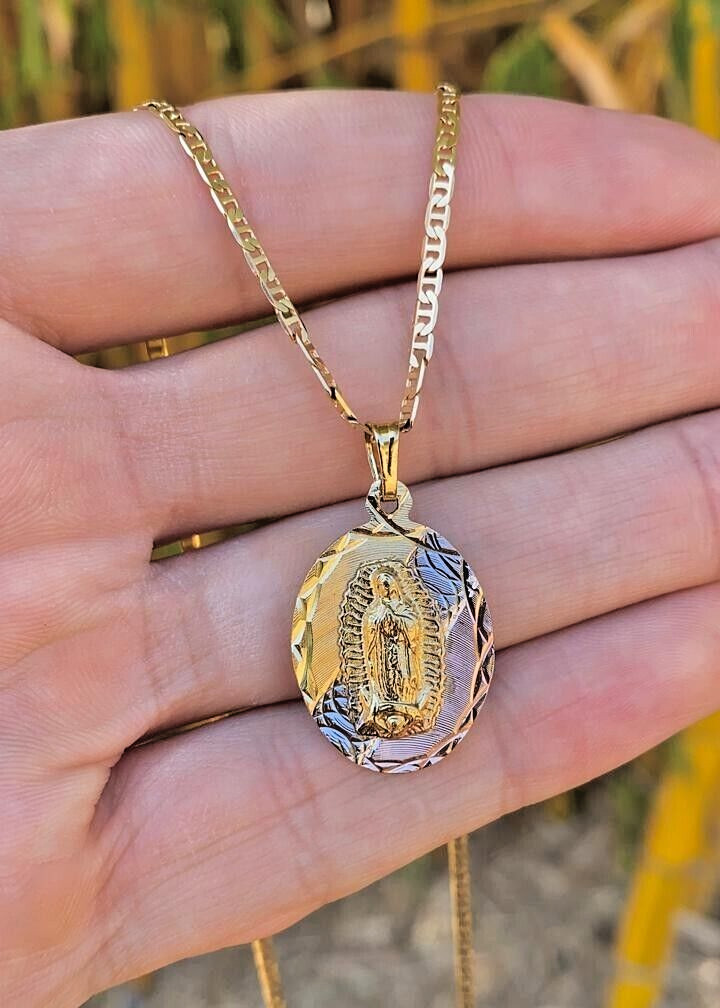 Virgem De Guadalupe Necklace Mariner Chain 24″ 14K Gold Filled Jewelry For Mens