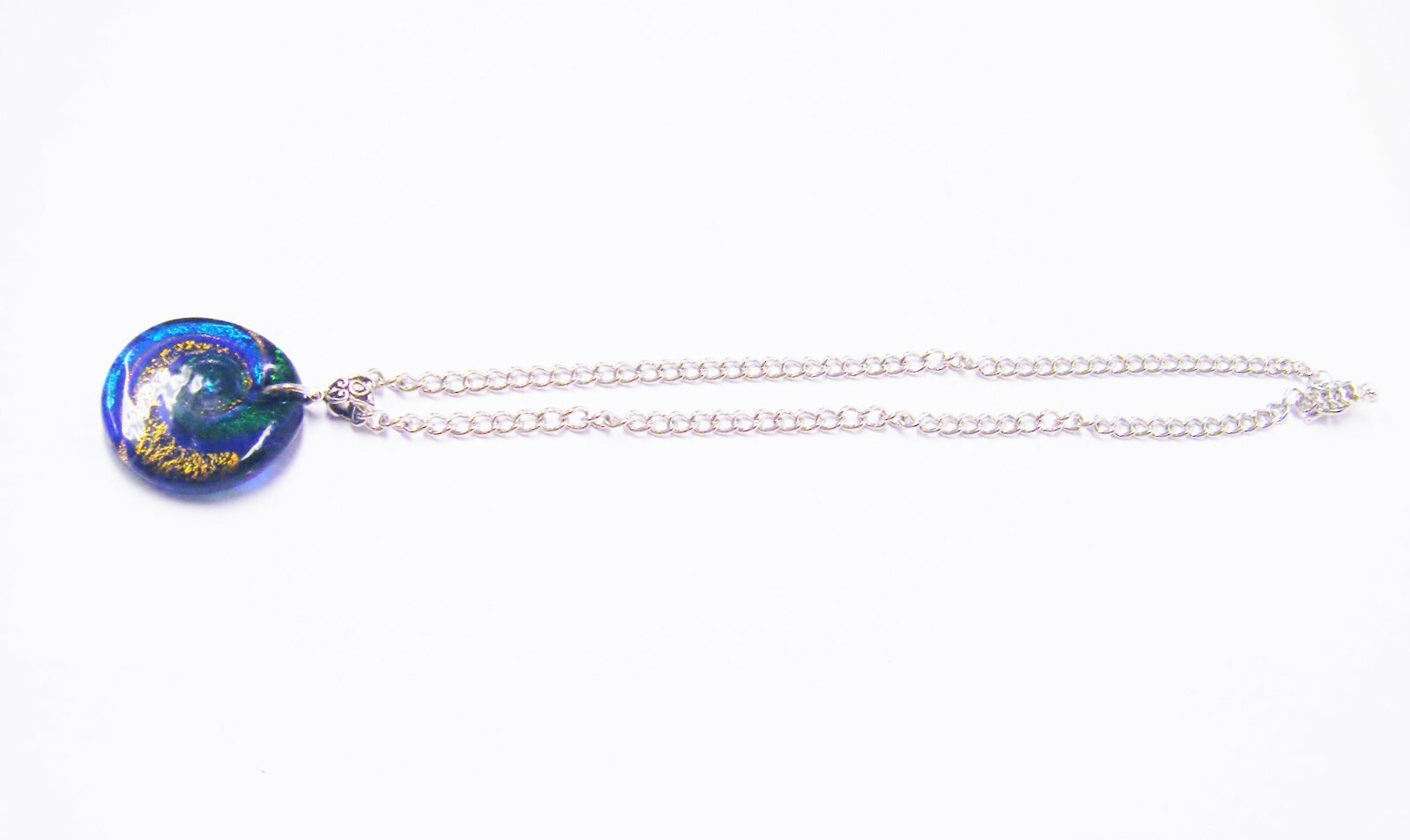 Round Green/Blue/Black & Gold Swirl Pendant Necklace