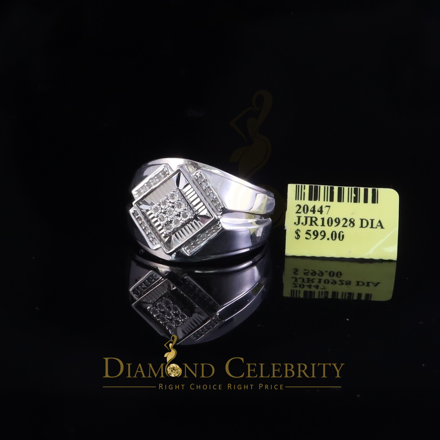0.09ct In 925 Sterling Silver White Round Cut Men’s Solitaire Diamond Ring SZ 10