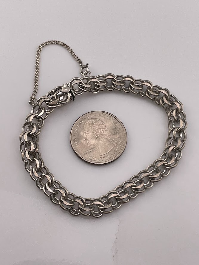 VINTAGE BA BALLOU NS SNAP STERLNG SILVER 8MM DOUBLE CHAIN BRACELET 6″ 15.7G 3782
